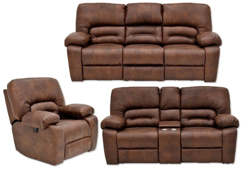 Warm Pecan Brown Gallagher Reclining Sofa Set by Kinsmen East Showing the Group | Home Furniture Plus Bedding