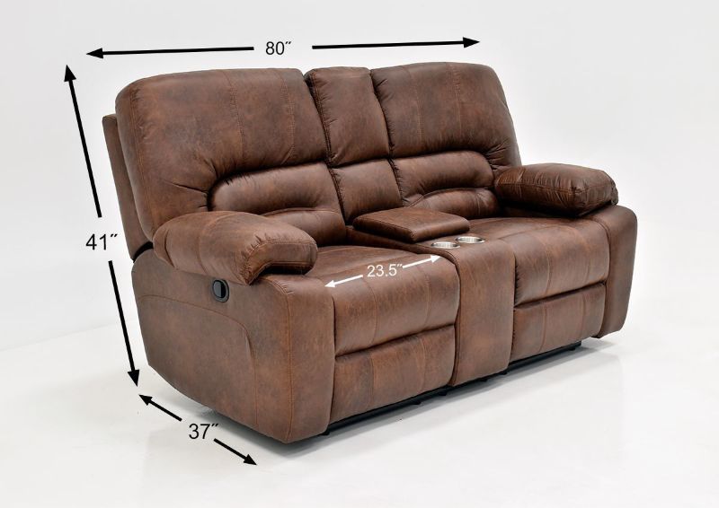 Warm Pecan Brown Gallagher Reclining Sofa Set by Kinsmen East Showing the Loveseat Dimensions | Home Furniture Plus Bedding