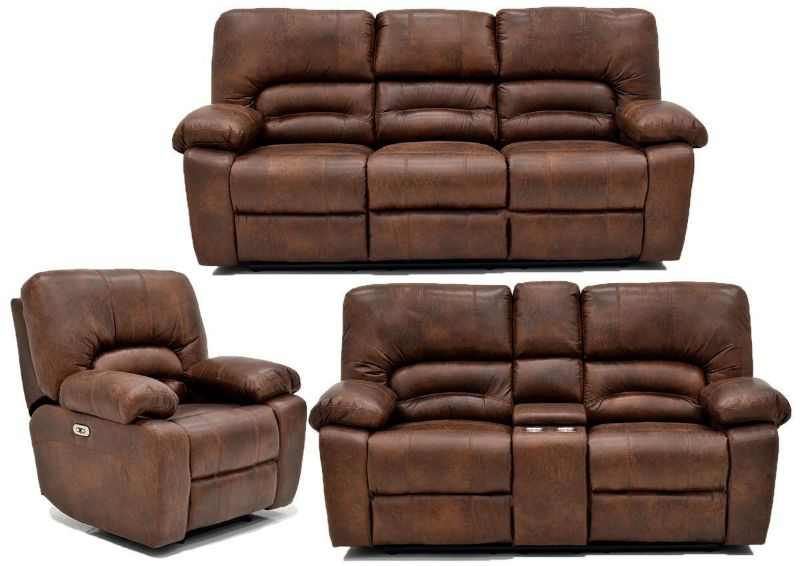 Warm Pecan Brown Gallagher POWER Reclining Sofa Set by Kinsmen East Showing the Group | Home Furniture Plus Bedding