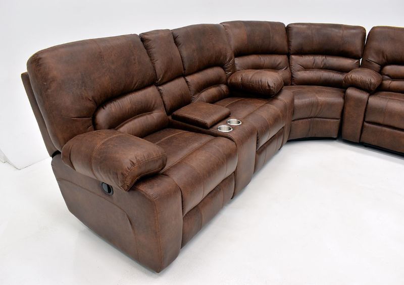 Warm Pecan Brown Gallagher Reclining Sectional Sofa by Kinsmen East Showing the Left Side Loveseat | Home Furniture Plus Bedding