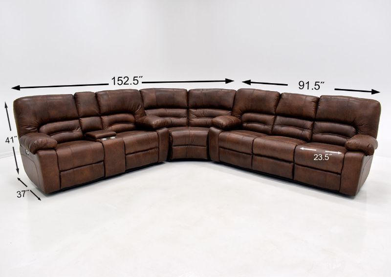 Warm Pecan Brown Gallagher POWER Reclining Sectional Sofa Kinsman East Showing the Dimensions | Home Furniture Plus Bedding