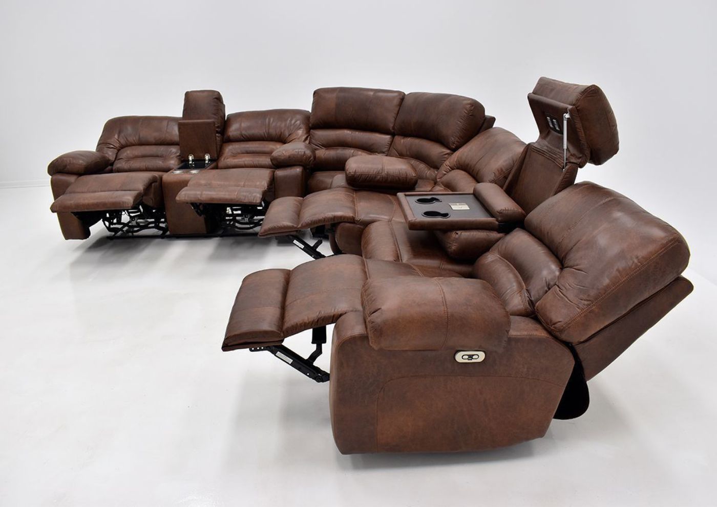 Warm Pecan Brown Gallagher POWER Reclining Sectional Sofa Kinsman East Showing the Right View in a Fully Reclined Position | Home Furniture Plus Bedding