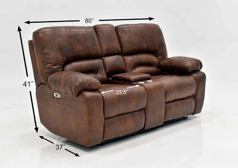 Warm Pecan Brown Gallagher POWER Reclining Sofa Set by Kinsmen East Showing the Loveseat Dimensions | Home Furniture Plus Bedding