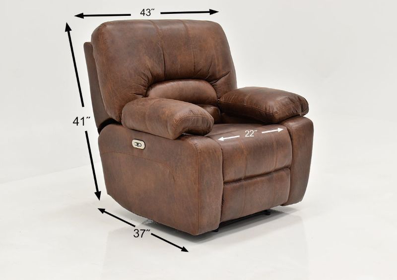 Warm Pecan Brown Gallagher POWER Reclining Sofa Set by Kinsmen East Showing the Recliner Dimensions | Home Furniture Plus Bedding