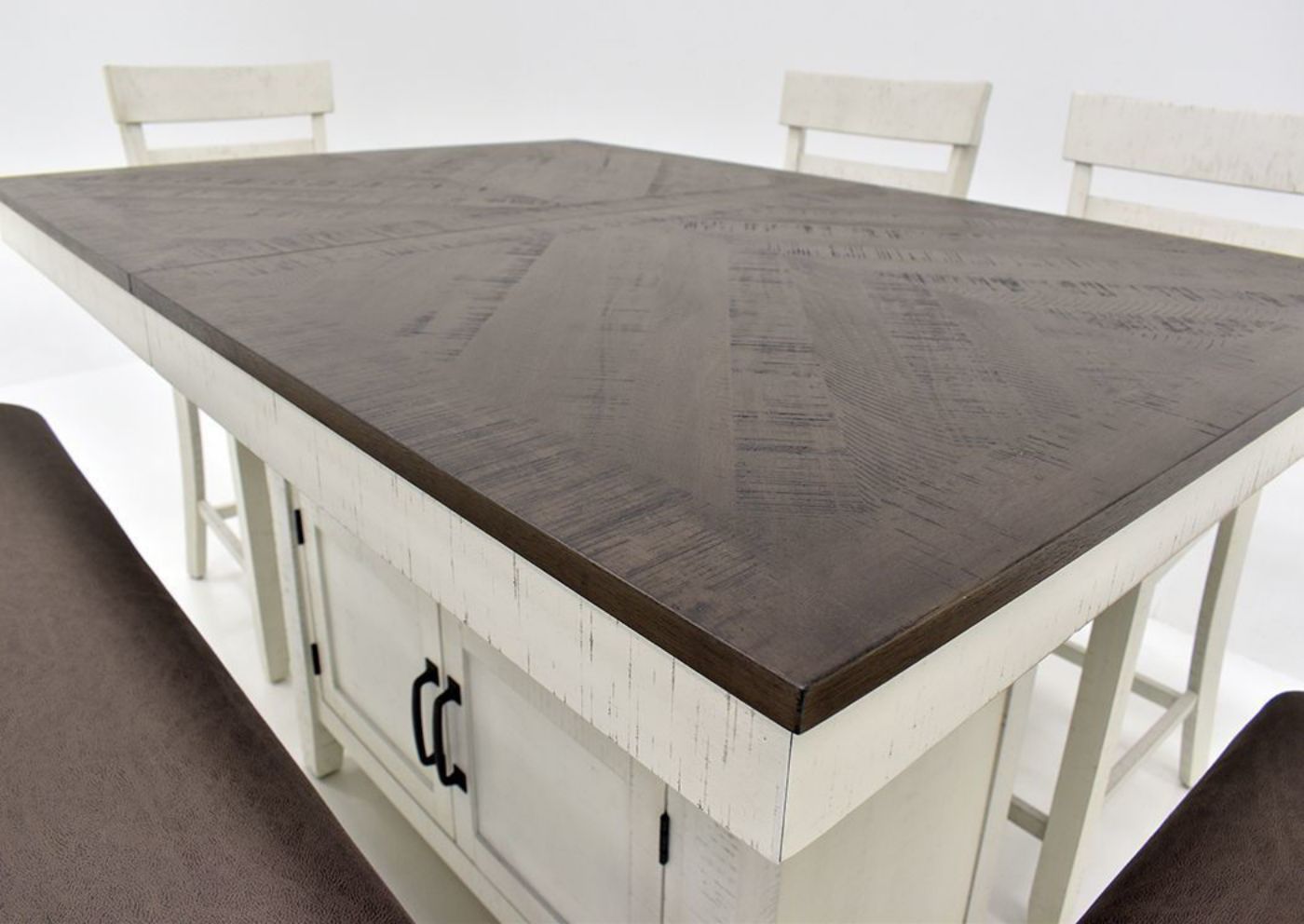Vintage White Kirkland 5 Piece  Counter Height Dining Table Set by Standard Showing the Table Top Detail | Home Furniture Plus Bedding