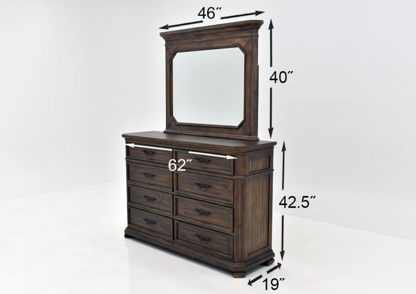 Hickory Brown Casa Grande King Size Bedroom Set by Lane Home Furnishings Showing the Dresser with Mirror Dimensions, Made in the USA | Home Furniture Plus Bedding