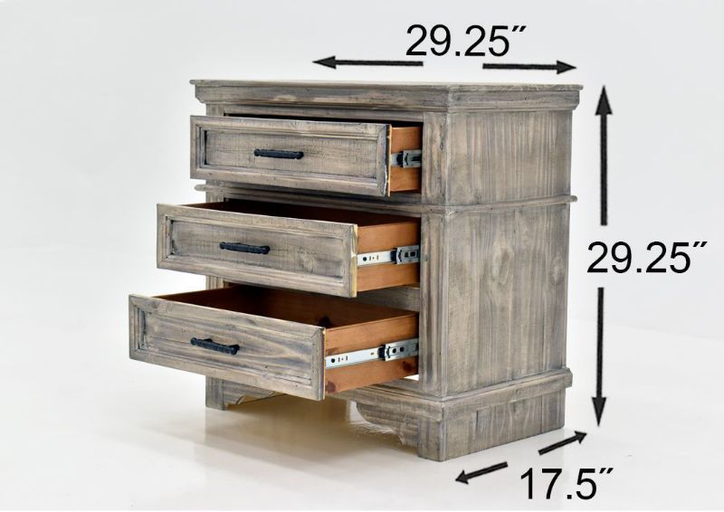 Gray Charleston King Size Bedroom Set by Vintage Furniture Showing Nightstand Dimensions | Home Furniture Plus Bedding