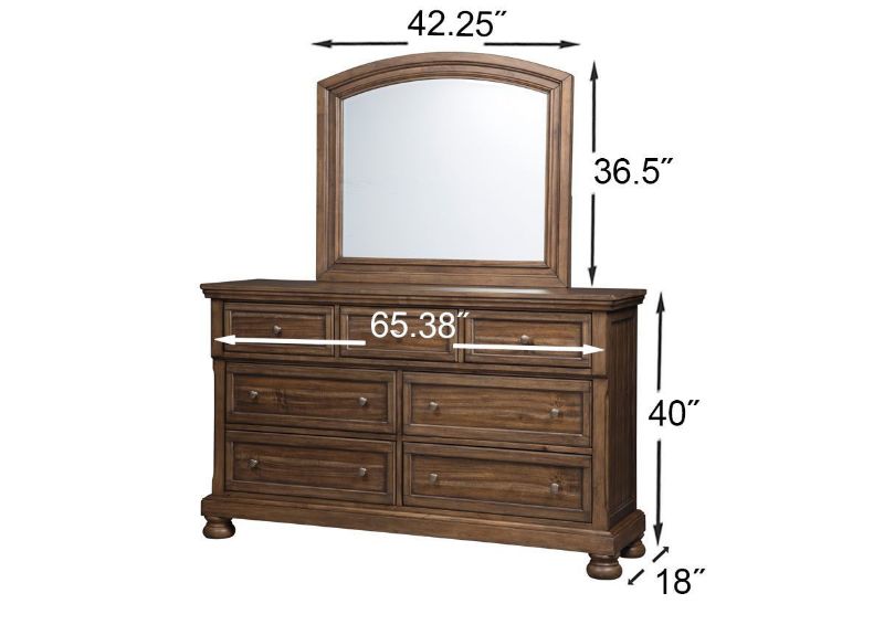 Dimension Details of the Flynnter Dresser and Mirror in a Warm Brown Finish by Ashley Furniture | Home Furniture Plus Bedding