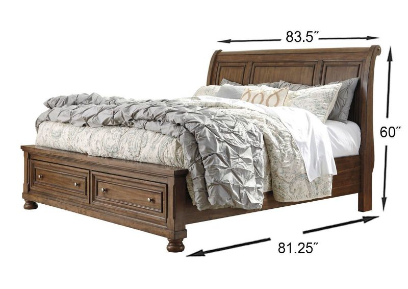 Warm Brown Flynnter King Size Bedroom Set by Ashley Showing the King Bed Dimensions | Home Furniture Plus Bedding