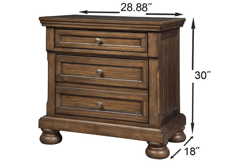 Warm Brown Flynnter King Size Bedroom Set by Ashley Showing the Nightstand Dimensions | Home Furniture Plus Bedding