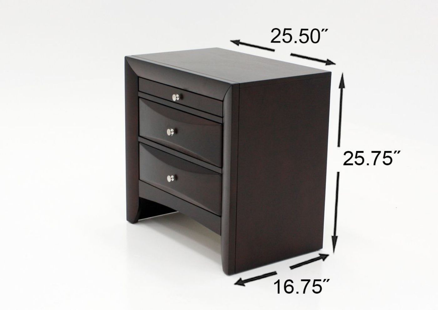 Warm Brown Emily King Size Bedroom Set by Crown Mark Showing the Nightstand Dimensions | Home Furniture Plus Bedding