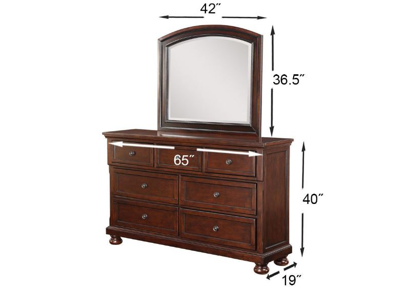 Brown Sophia King Size Bedroom Set by Avalon Furniture Showing the Dresser and Mirror Dimensions | Home Furniture Plus Bedding