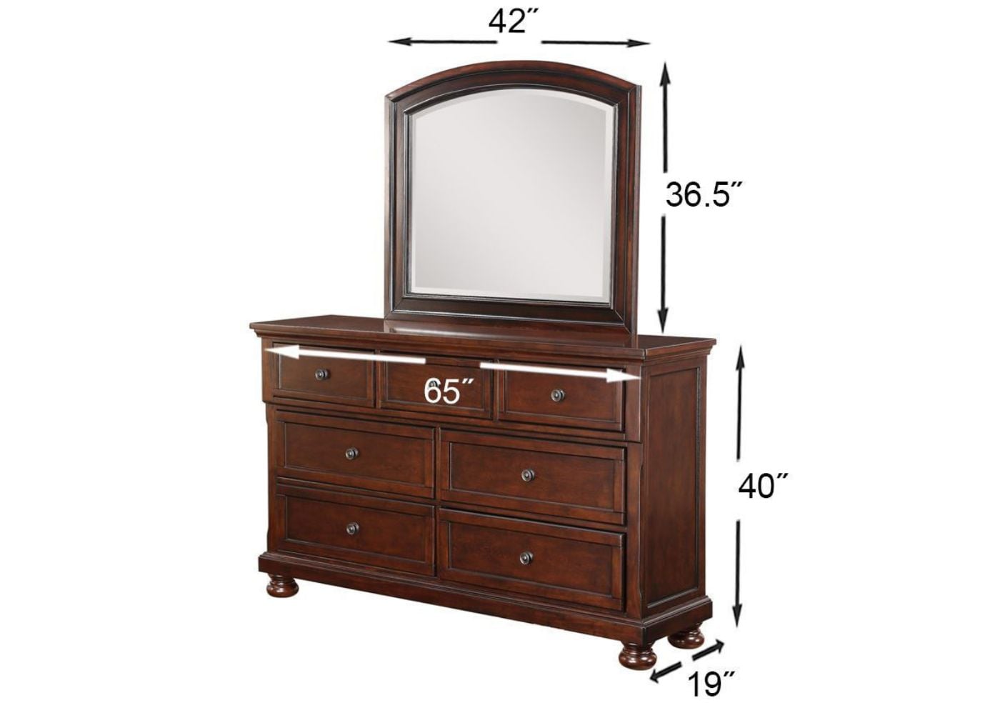 Brown Sophia King Size Bedroom Set by Avalon Furniture Showing the Dresser and Mirror Dimensions | Home Furniture Plus Bedding