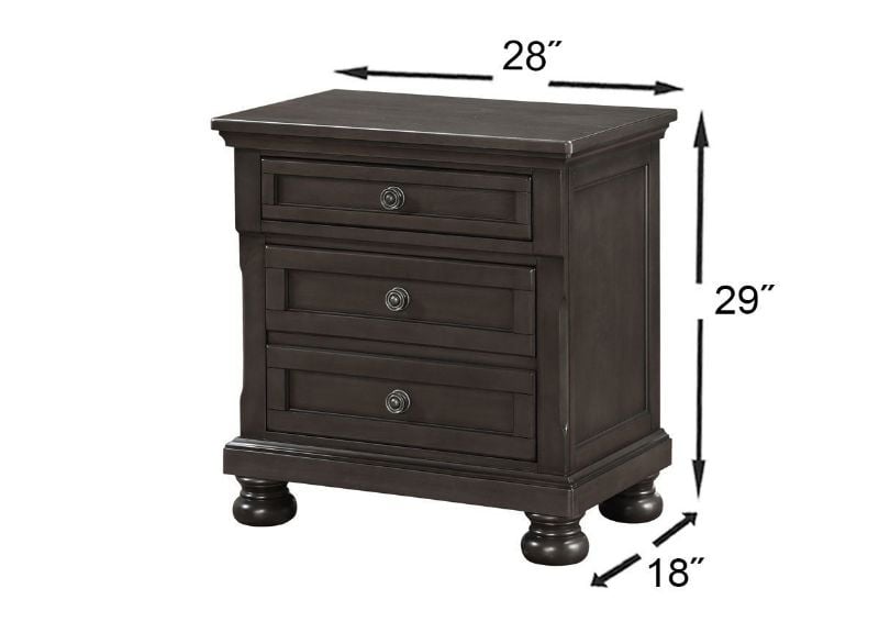 Gray Sofia Nightstand by Avalon Showing the Dimensions | Home Furniture Plus Bedding