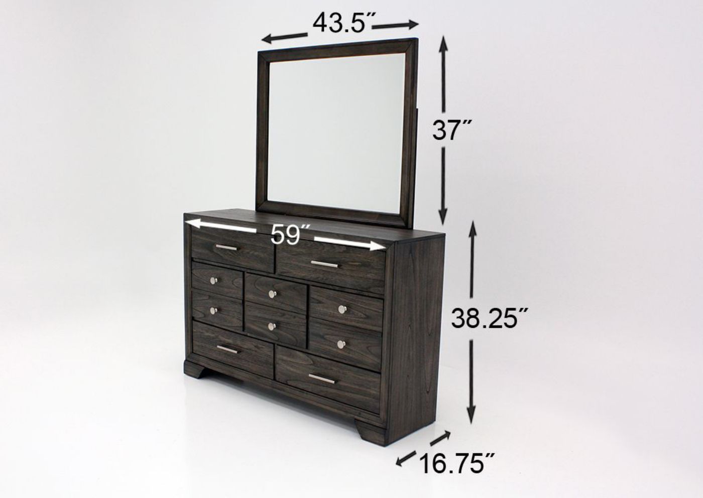 Brown Jaymes King Size Bedroom Set by Crown Mark Showing the Dresser with Mirror Dimensions | Home Furniture Plus Bedding