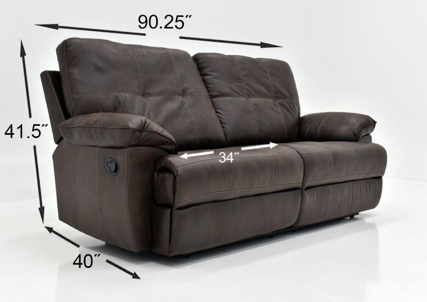 Brown Hollister Reclining Sofa by Standard Furniture - Showing the Dimensions | Home Furniture Plus Bedding