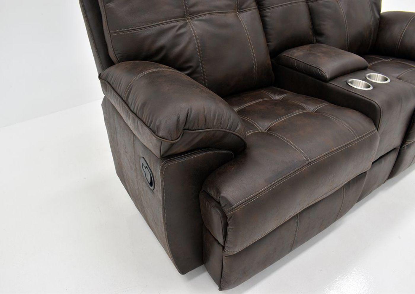 Brown Hollister Reclining Loveseat by Standard Showing the Storage Pillow Arm | Home Furniture Plus Mattress