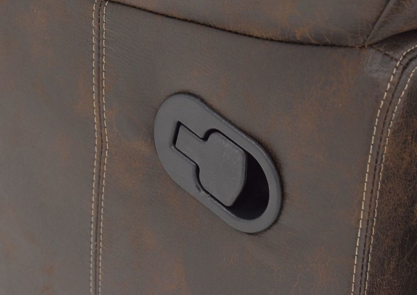 Brown Hollister Reclining Loveseat by Standard Showing the Reclining Lever | Home Furniture Plus Mattress