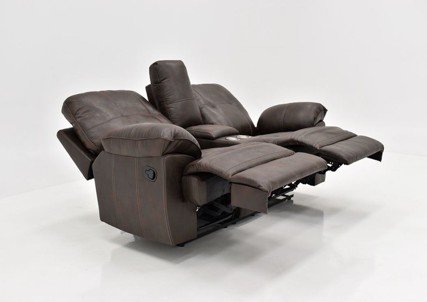 Brown Hollister Reclining Loveseat by Standard at an Angle in a Fully Reclined Position | Home Furniture Plus Mattress