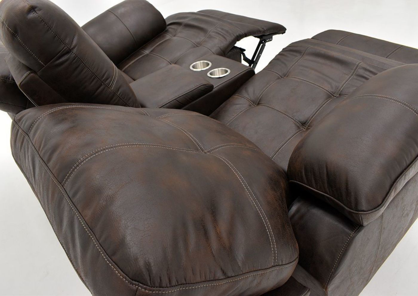 Brown Hollister Reclining Loveseat by Standard at an Angle From the Rear  in a Fully Reclined Position | Home Furniture Plus Mattress