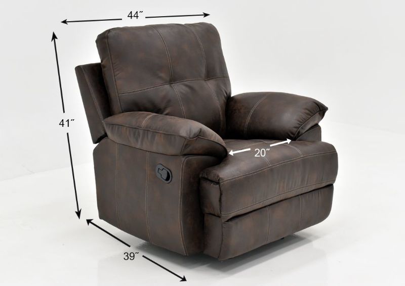 Brown Hollister Recliner by Standard Showing the Dimensions | Home Furniture Plus Mattress