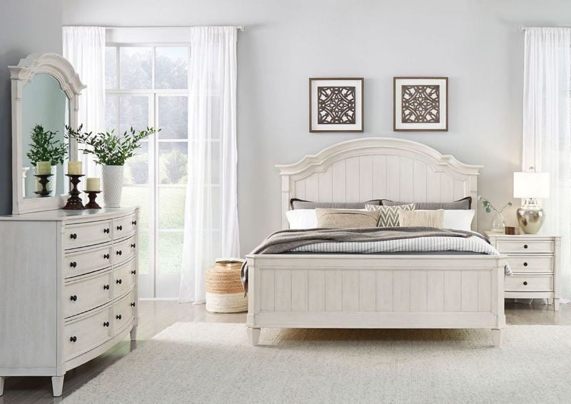 White Mallory King Size Bedroom Set by Standard Showing the Room View | Home Furniture Plus Bedding