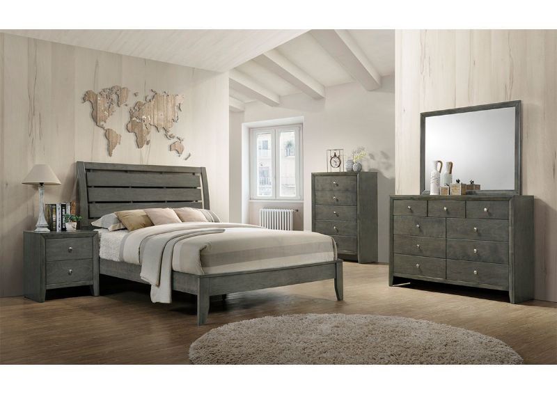 Gray Marshall King Size Bedroom Set Showing the Room Setting  Made in the USA | Home Furniture Plus Bedding