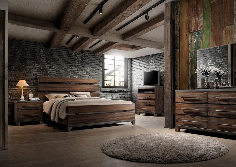 Warm Brown Silo King Size Bedroom Set by Austin Group Showing the Room View | Home Furniture Plus Bedding