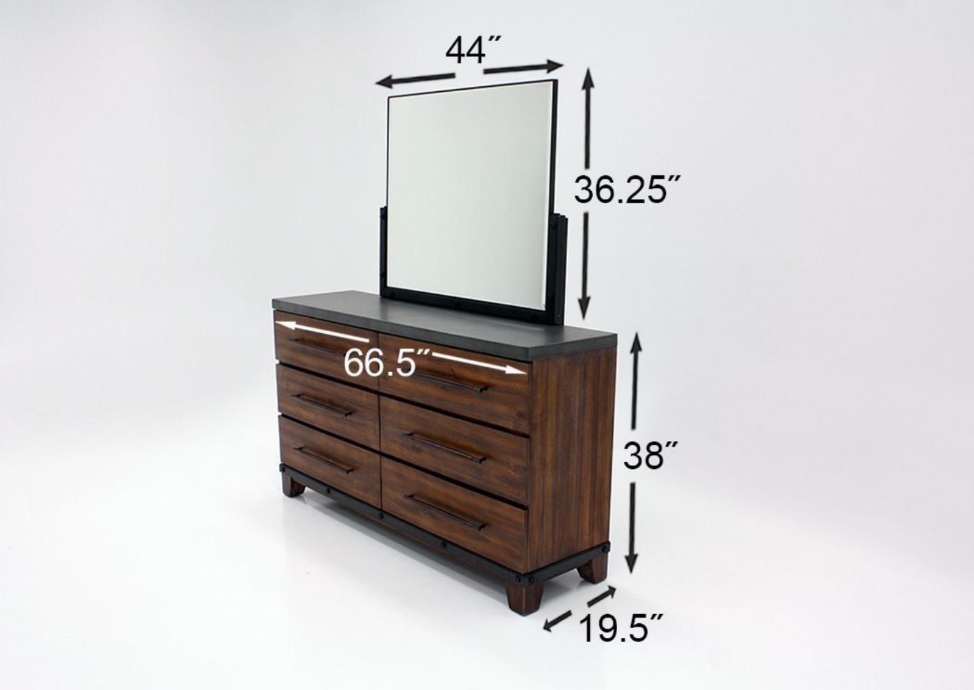 Warm Brown Silo King Size Bedroom Set by Austin Group Showing the Dresser with Mirror Dimensions | Home Furniture Plus Bedding