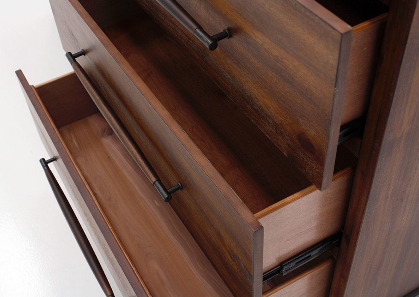 Warm Brown Silo King Size Bedroom Set by Austin Group Showing the Drawer Interiors | Home Furniture Plus Bedding