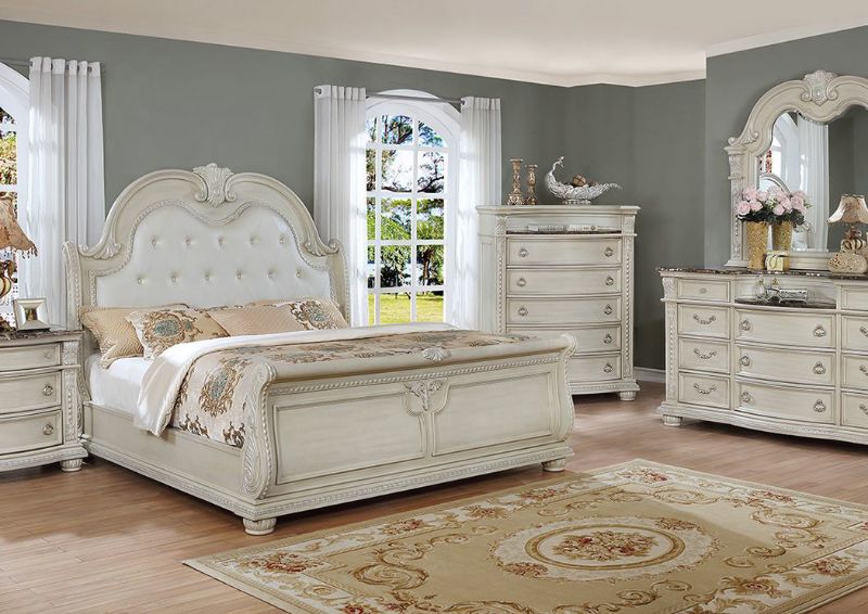 White Stanley King Size Bedroom Set by Crown Mark Showing the Room View | Home Furniture Plus Bedding