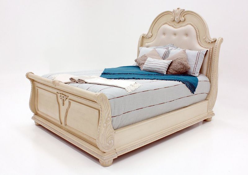 White Stanley King Size Bedroom Set by Crown Mark Showing the Bed at an Angle | Home Furniture Plus Bedding