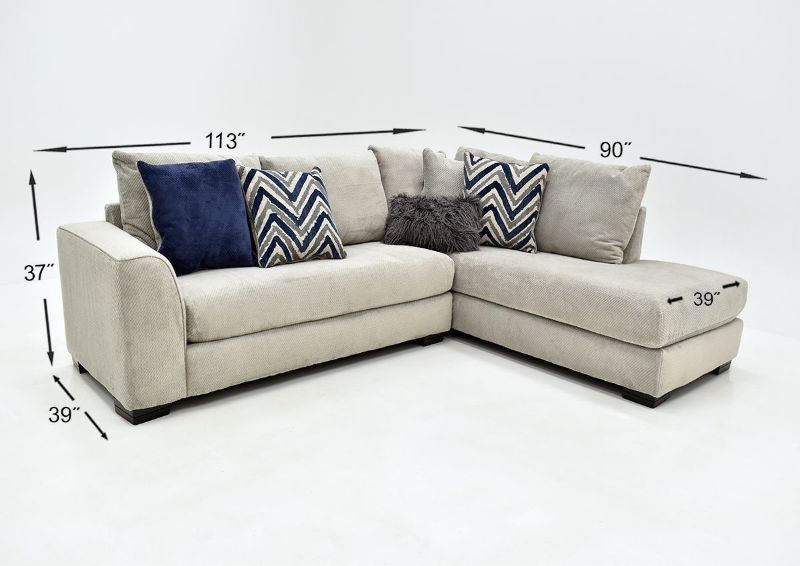 Gray Prowler Small Sectional Sofa by Albany Industries Showing the Dimensions, Made in the USA | Home Furniture Plus Bedding