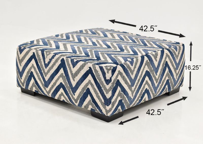 Chevron Patterned Prowler Ottoman by Albany Industries Showing the Dimensions. Made in the USA | Home Furniture Plus Bedding