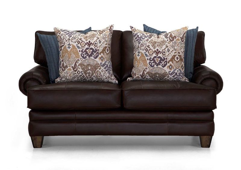 Brown Leather Monaco Loveseat by Franklin Furniture Showing the Front View | Home Furniture Plus Bedding