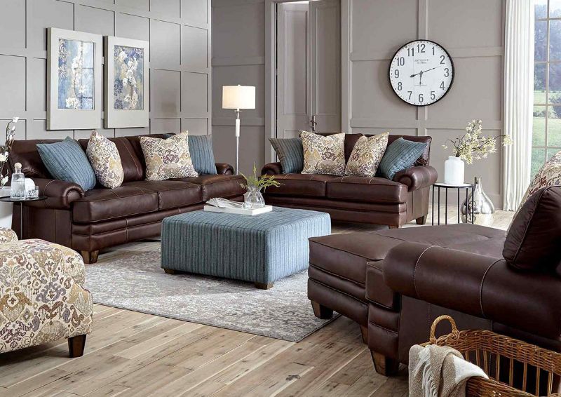 Brown Leather Monaco Sofa Set by Franklin Furniture Showing a Room Setting, Made in the USA | Home Furniture Plus Bedding