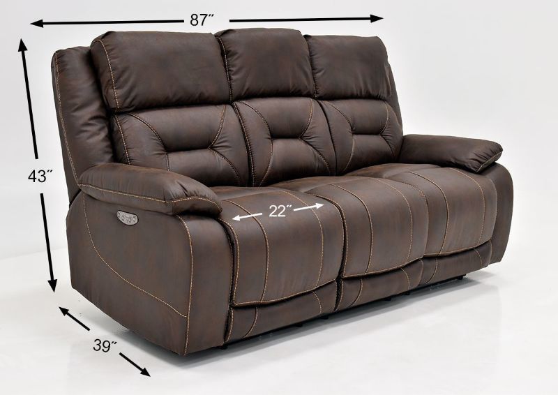 Brown Aria POWER Reclining Sofa by Steve Silver Showing the Dimensions | Home Furniture Plus Bedding