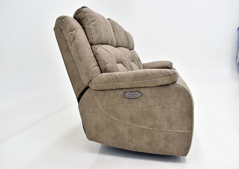 Light Sand Brown Aria POWER Reclining Sofa by Steve Silver Showing the Side View | Home Furniture Plus Bedding