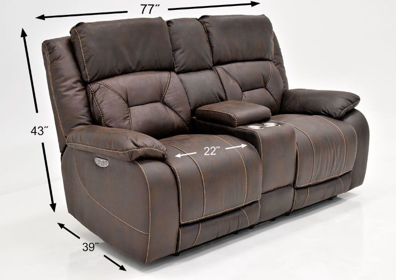 Brown Aria POWER Reclining Loveseat by Steve Silver Showing the Dimensions | Home Furniture Plus Bedding