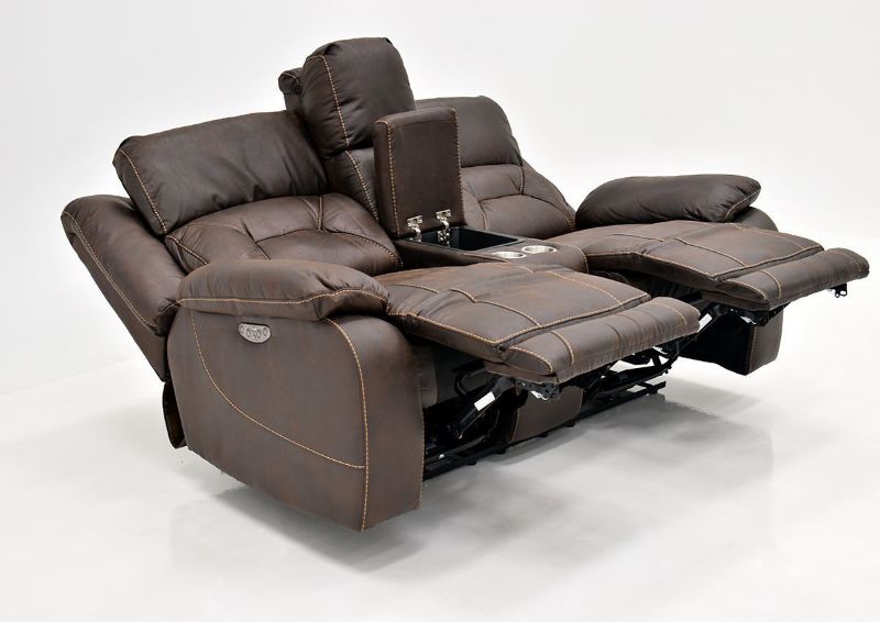 Brown Aria POWER Reclining Loveseat by Steve Silver Showing the Angle View Again in a Fully Reclined Position | Home Furniture Plus Bedding