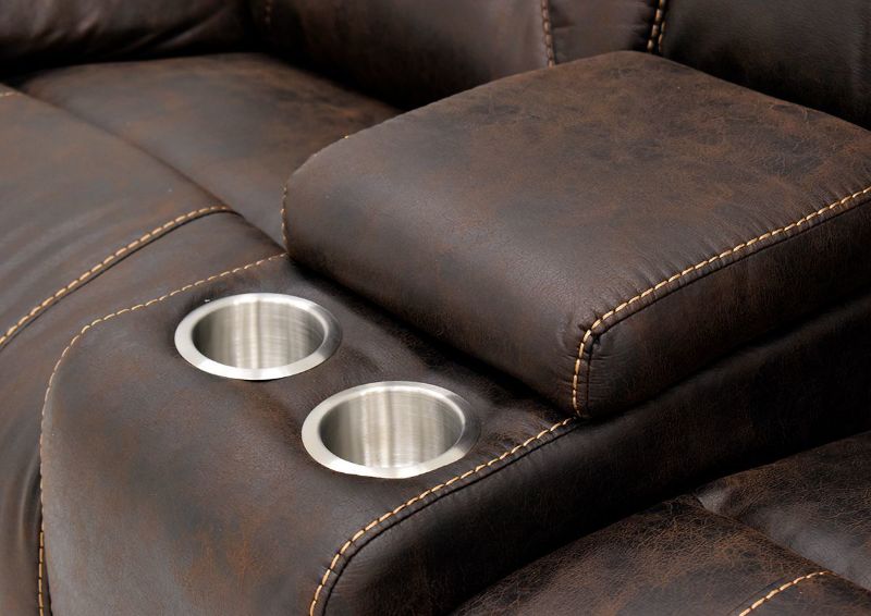 Brown Aria POWER Reclining Loveseat by Steve Silver Showing the Storage Console in a Closed Position | Home Furniture Plus Bedding