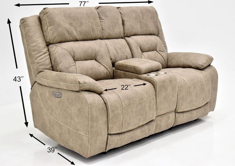 Sand Aria POWER Reclining Loveseat by Steve Silver Showing the Dimensions | Home Furniture Plus Bedding