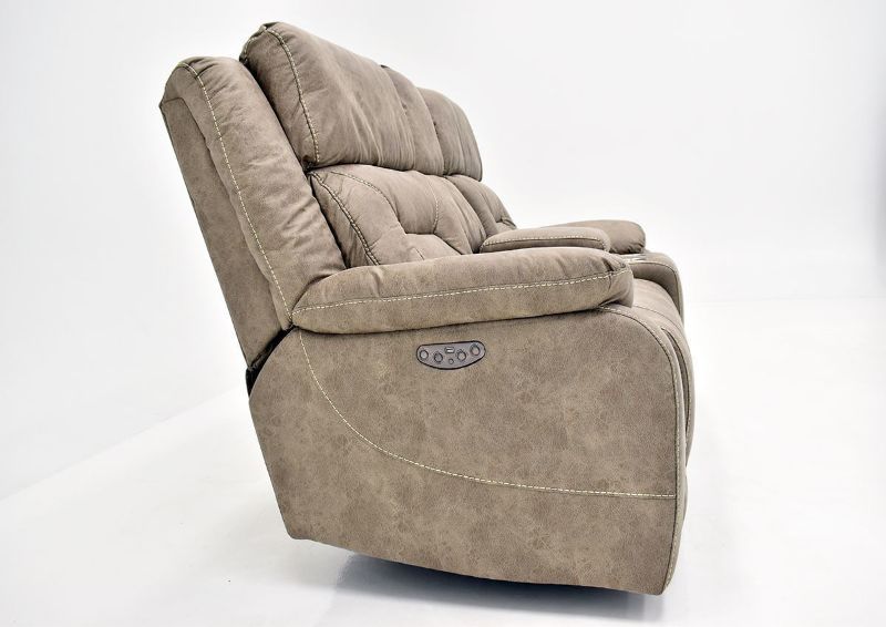 Sand Aria POWER Reclining Loveseat by Steve Silver Showing the Side View | Home Furniture Plus Bedding