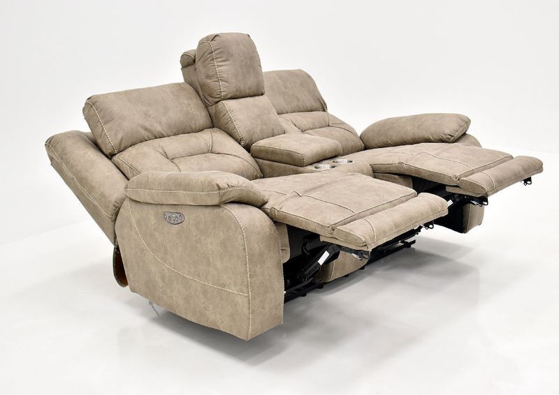 Sand Aria POWER Reclining Loveseat by Steve Silver Showing the Angle View in a Fully Reclined Position | Home Furniture Plus Bedding