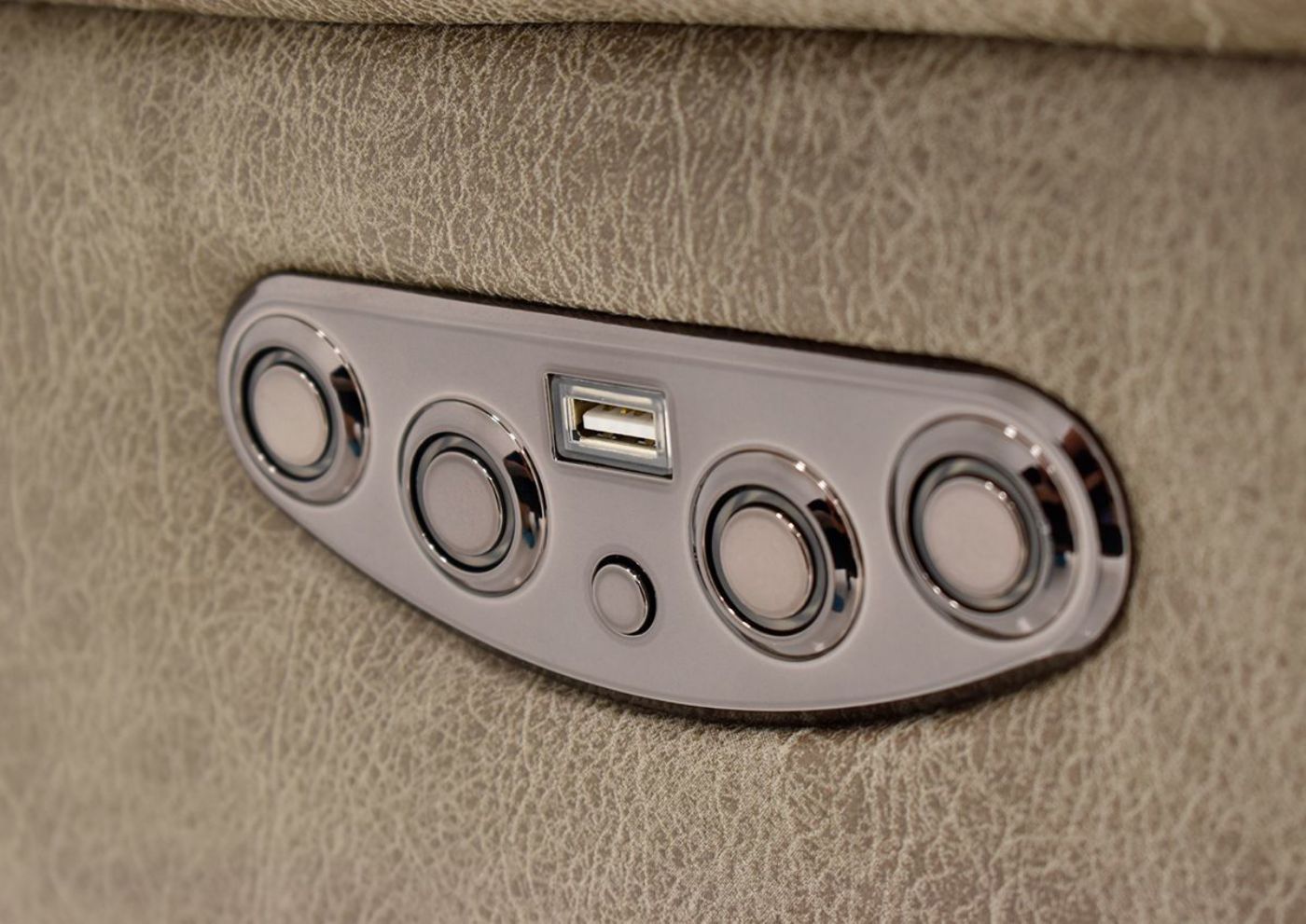 Sand Aria POWER Reclining Loveseat by Steve Silver Showing the Power Buttons | Home Furniture Plus Bedding
