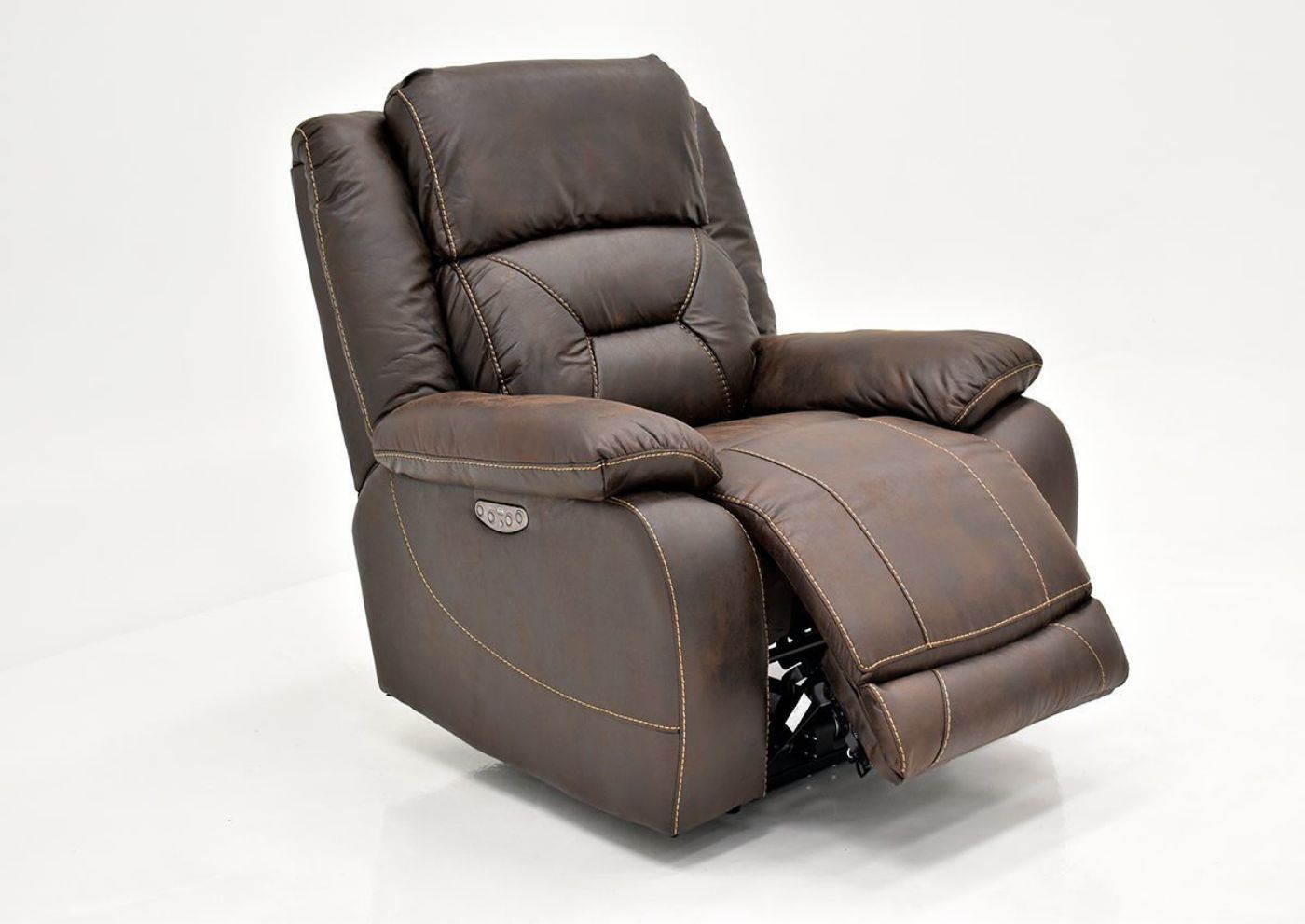 Dark Brown Aria POWER Recliner by Steve Silver Showing the Angle View With the Chaise Open | Home Furniture Plus Bedding