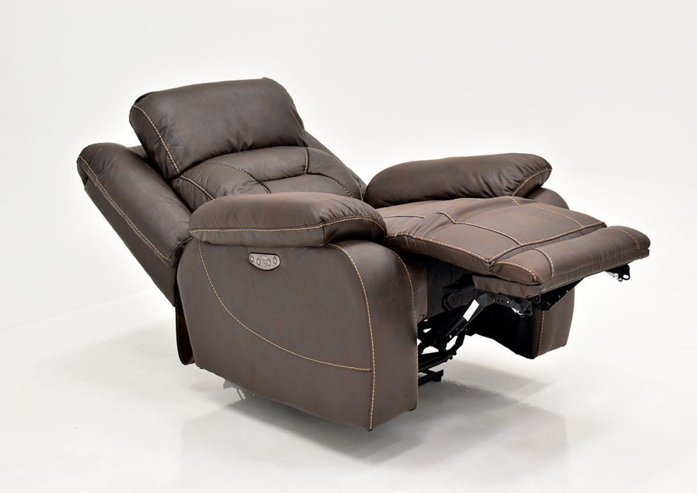 Dark Brown Aria POWER Recliner by Steve Silver Showing the Angle View in a Fully Reclined Position | Home Furniture Plus Bedding