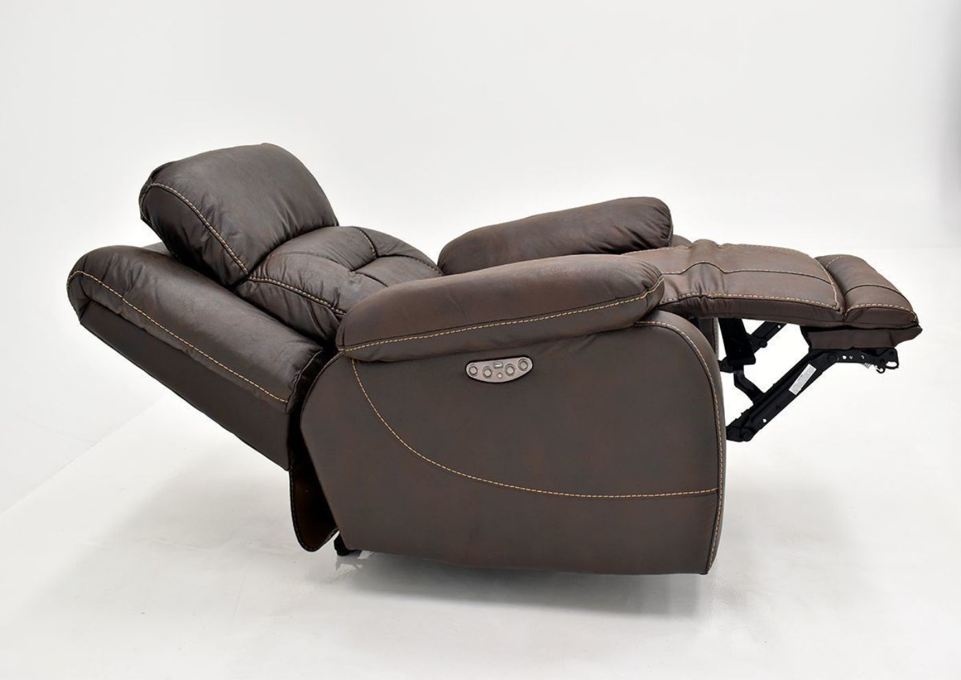 Dark Brown Aria POWER Recliner by Steve Silver Showing the Side View in a Fully Reclined Position | Home Furniture Plus Bedding