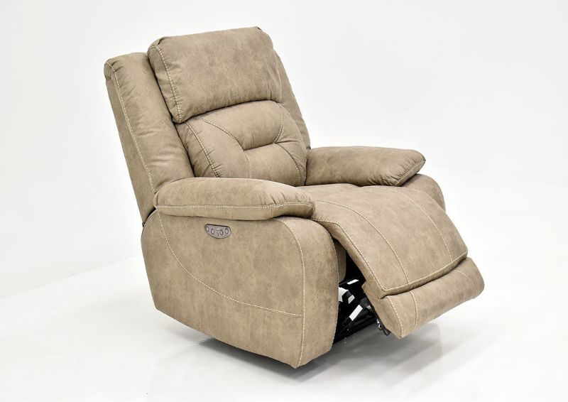 Sand Aria POWER Recliner by Steve Silver Showing the Angle View With the Chaise Open | Home Furniture Plus Bedding