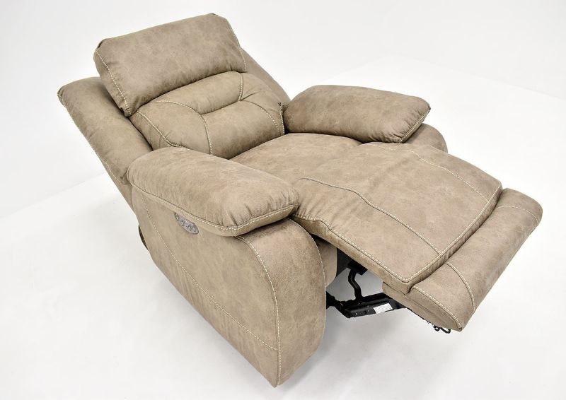 Sand Aria POWER Recliner by Steve Silver Showing the Angle View in a Fully Reclined Position | Home Furniture Plus Bedding